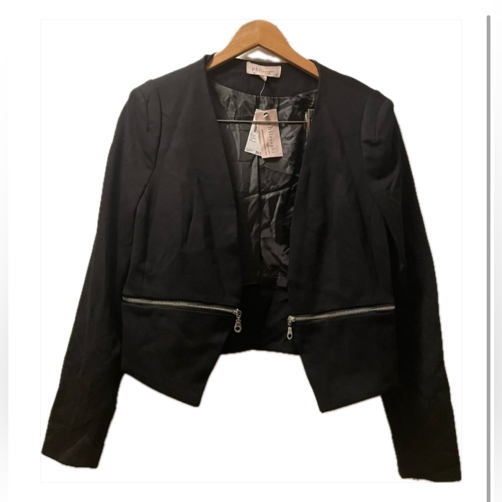 Philosophy cropped blazer with silver zipper detail *NWT*